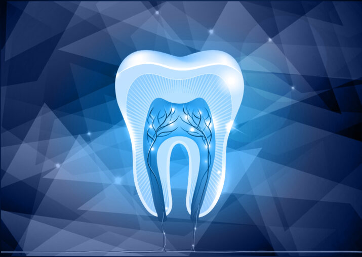 Tooth cross section design, abstract blue background